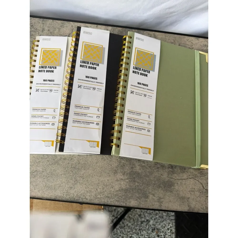 3 Pack Hardcover B5 College Ruled Spiral Notebook, 480 Pages- Grey Green Black